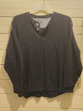 Faded Glory Shirt Mens 2XL Black Long Sleeve Henley Thermal Top Button Placket